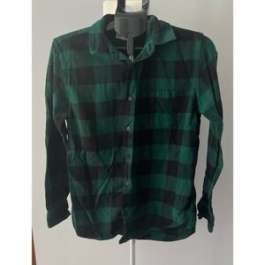 Aeropostale Women's Green Black Plaid Button Down Flannel Size Small‎